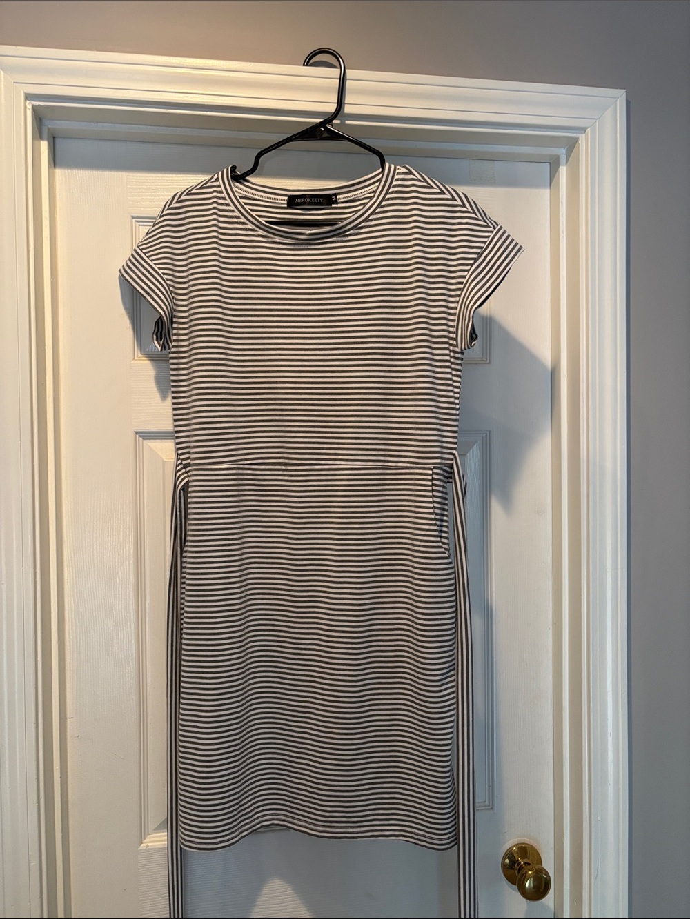 Madewell Black and White Striped Short-Sleeve Midi Dress